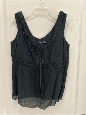 Javier Simorra Black Ribbon Rosette Sleeveless Lovely Top